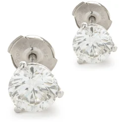 14 Karat White Gold Round Brilliant Cut Diamond Stud Earrings
