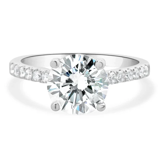 14 Karat White Gold Round Brilliant Cut Diamond Engagement Ring