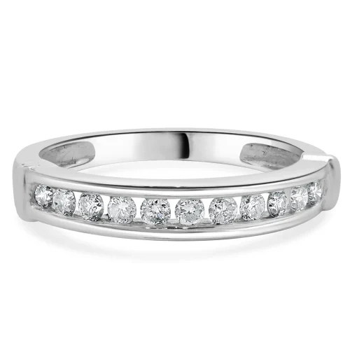 14 Karat White Gold Round Brilliant Cut Channel Set Diamond Band