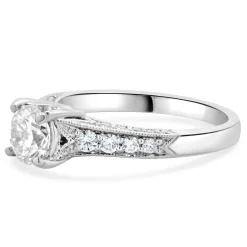 14 Karat White Gold Round Brilliant Cut Diamond Engagement Ring