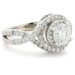 14 Karat White Gold Round Brilliant Diamond Swirl Engagement Ring