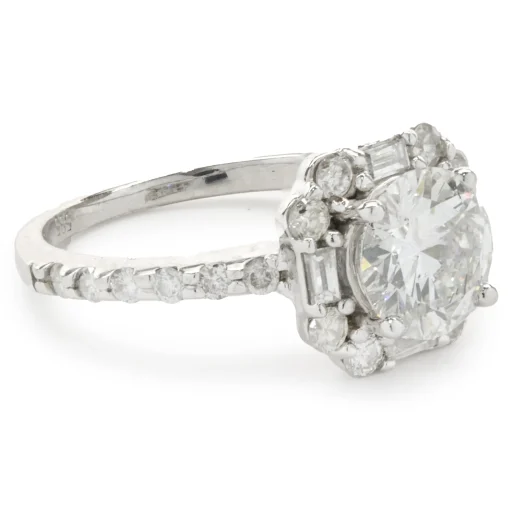 14 Karat White Gold Round Brilliant Cut Diamond Engagement Ring
