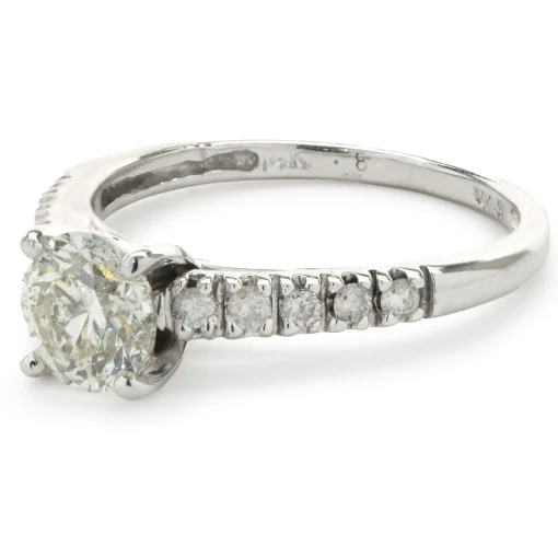 14 Karat White Gold Round Brilliant Cut Diamond Engagement Ring