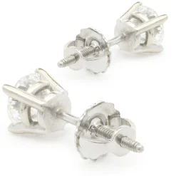 14 Karat White Gold Round Brilliant Cut Diamond Stud Earrings
