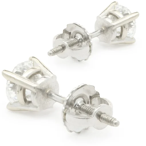 14 Karat White Gold Round Brilliant Cut Diamond Stud Earrings