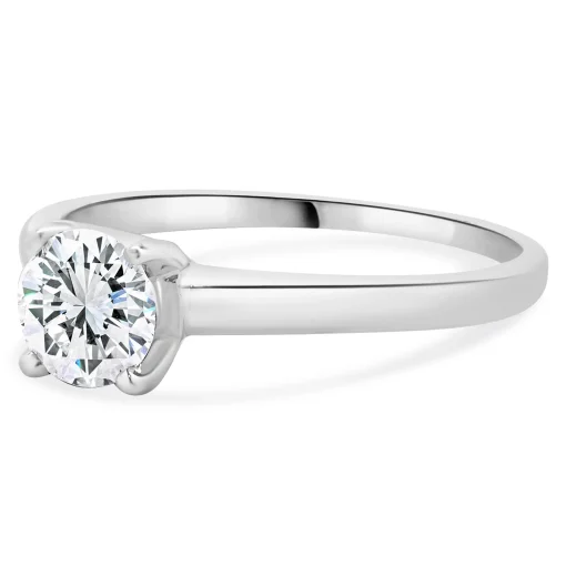 14 Karat White Gold Round Brilliant Cut Diamond Engagement Ring