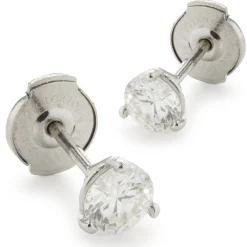 14 Karat White Gold Round Brilliant Cut Diamond Stud Earrings