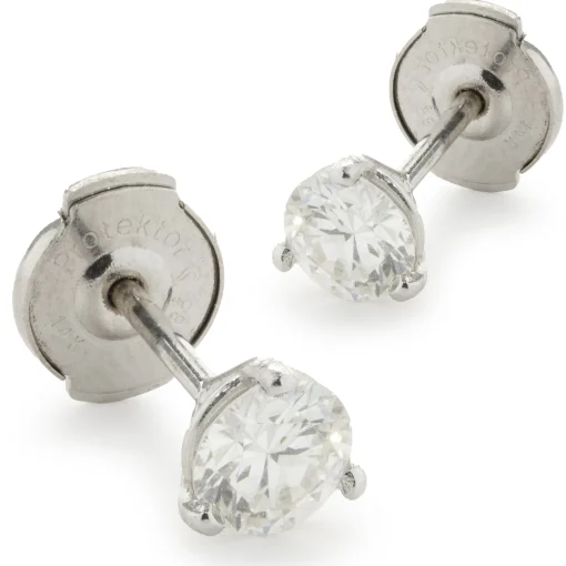 14 Karat White Gold Round Brilliant Cut Diamond Stud Earrings