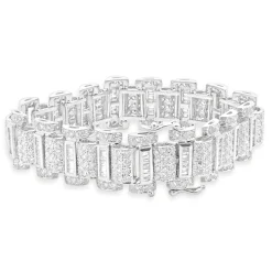 18 Karat White Gold Round Brilliant & Baguette Cut Diamond Link Bracelet