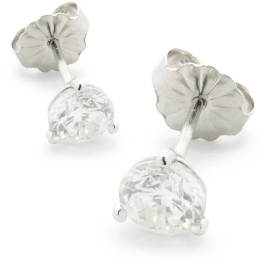 14 Karat White Gold Round Brilliant Cut Diamond Stud Earrings