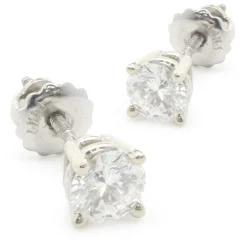 14 Karat White Gold Round Brilliant Cut Diamond Stud Earrings