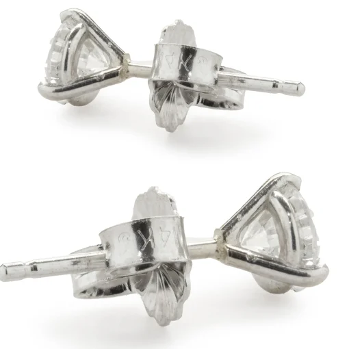 14 Karat White Gold Round Brilliant Cut Diamond Stud Earrings