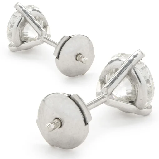 14 Karat White Gold Round Brilliant Cut Diamond Stud Earrings