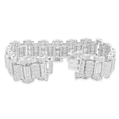 18 Karat White Gold Round Brilliant & Baguette Cut Diamond Link Bracelet