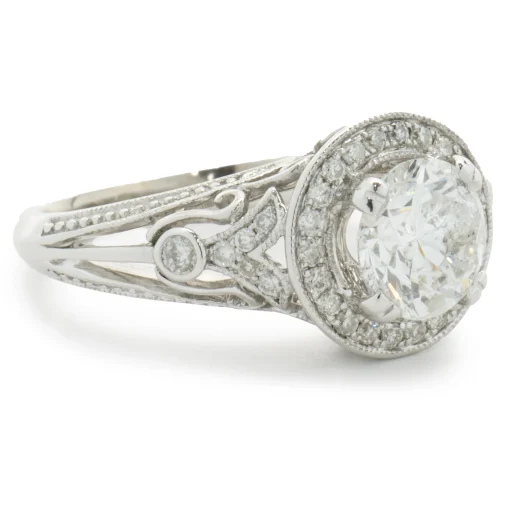 14 Karat White Gold Round Brilliant Cut Diamond Engagement Ring