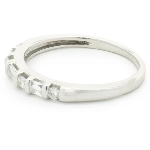 14 Karat White Gold Round Brilliant & Baguette Cut Diamond Band