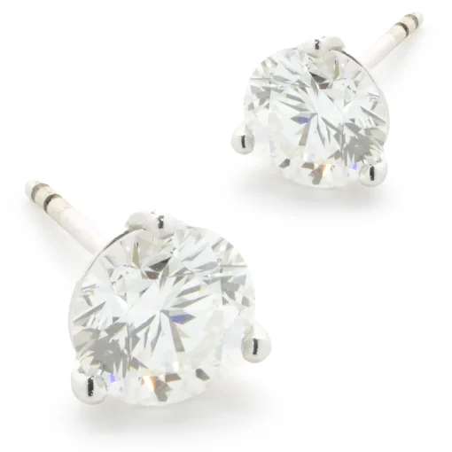 14 Karat White Gold Round Brilliant Cut Diamond Stud Earrings