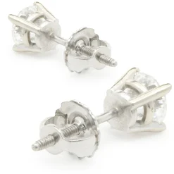 14 Karat White Gold Round Brilliant Cut Diamond Stud Earrings