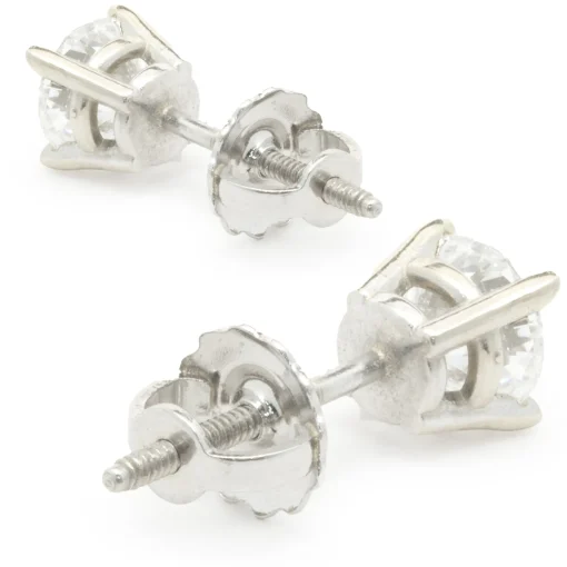 14 Karat White Gold Round Brilliant Cut Diamond Stud Earrings