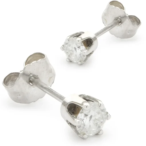 14 Karat White Gold Round Brilliant Cut Diamond Stud Earrings