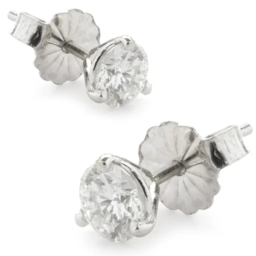 14 Karat White Gold Round Brilliant Cut Diamond Stud Earrings