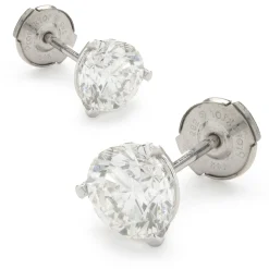 14 Karat White Gold Round Brilliant Cut Diamond Stud Earrings