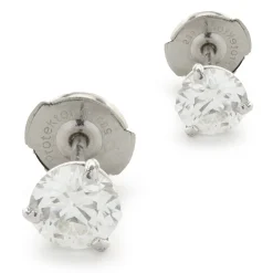 14 Karat White Gold Round European Cut Diamond Stud Earrings