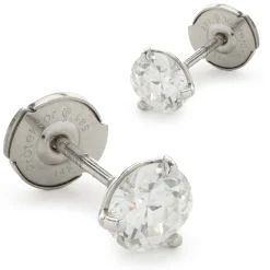 14 Karat White Gold Round European Cut Diamond Stud Earrings