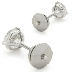14 Karat White Gold Round European Cut Diamond Stud Earrings