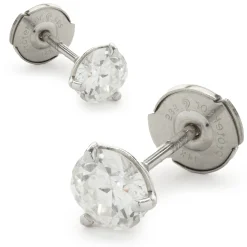14 Karat White Gold Round European Cut Diamond Stud Earrings
