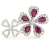 14 Karat White Gold Ruby and Diamond Double Flower Ring