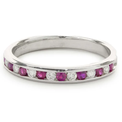 14 Karat White Gold Ruby and Diamond Band