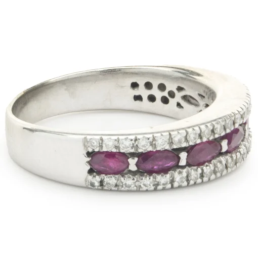 14 Karat White Gold Ruby and Diamond Band