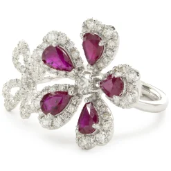 14 Karat White Gold Ruby and Diamond Double Flower Ring