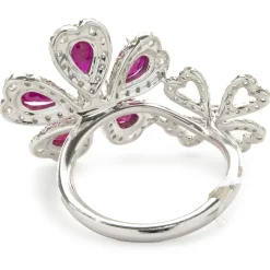 14 Karat White Gold Ruby and Diamond Double Flower Ring