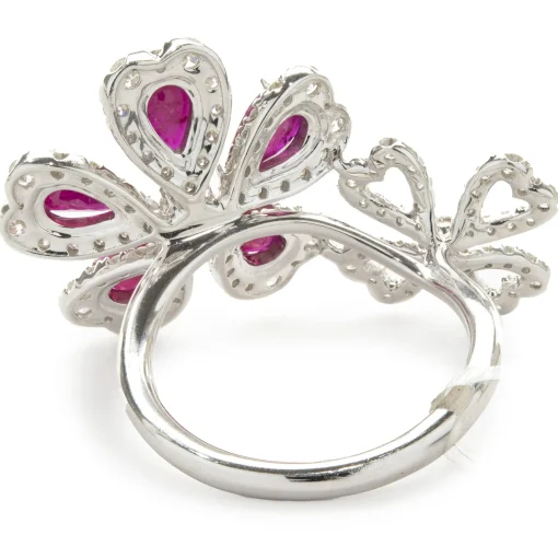 14 Karat White Gold Ruby and Diamond Double Flower Ring