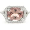 14 Karat White Gold Salmon Tourmaline and Diamond Ring