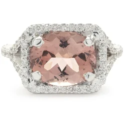 14 Karat White Gold Salmon Tourmaline and Diamond Ring