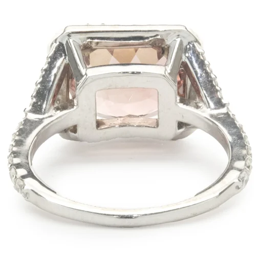 14 Karat White Gold Salmon Tourmaline and Diamond Ring