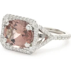 14 Karat White Gold Salmon Tourmaline and Diamond Ring