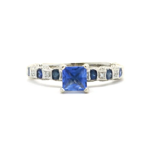 14 Karat White Gold Sapphire and Diamond Ring