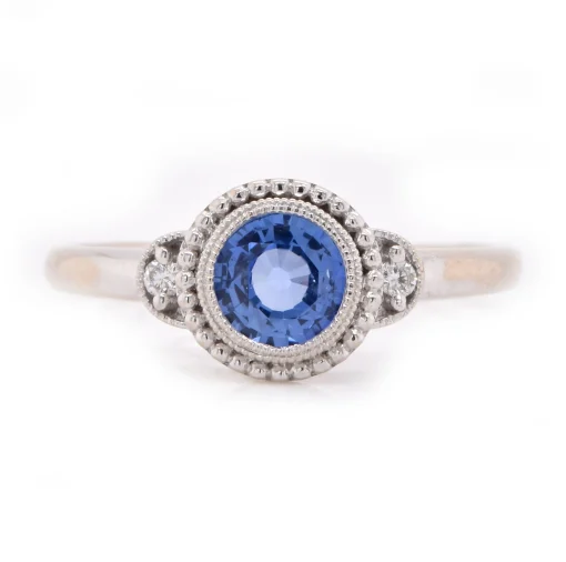 14 Karat White Gold Sapphire and Diamond Ring