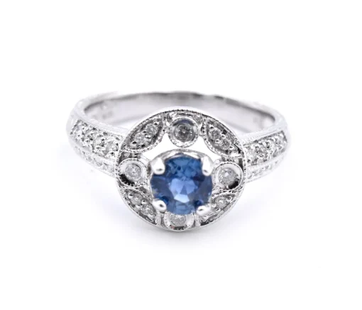 14 Karat White Gold Sapphire and Diamond Ring