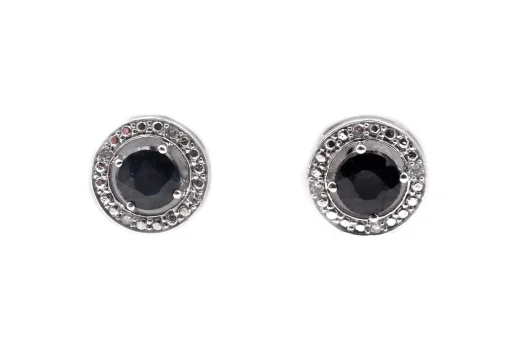 14 Karat White Gold Sapphire and Diamond Stud Earrings