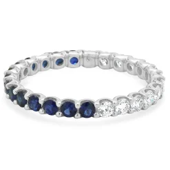 14 Karat White Gold Sapphire and Diamond Band