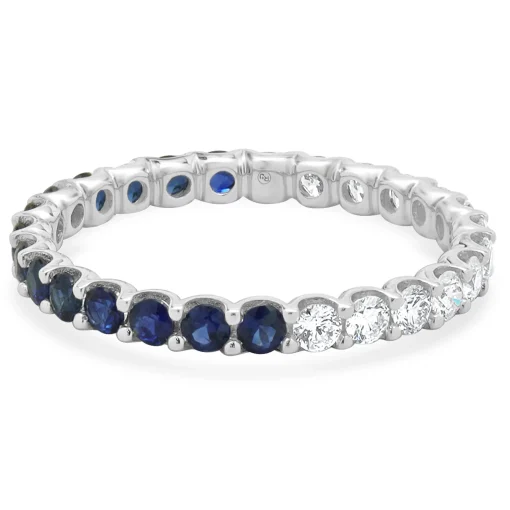 14 Karat White Gold Sapphire and Diamond Band