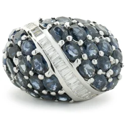 14 Karat White Gold Sapphire and Diamond Dome Ring