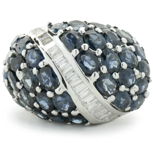 14 Karat White Gold Sapphire and Diamond Dome Ring