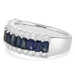 14 Karat White Gold Sapphire and Diamond Band