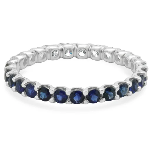14 Karat White Gold Sapphire and Diamond Band